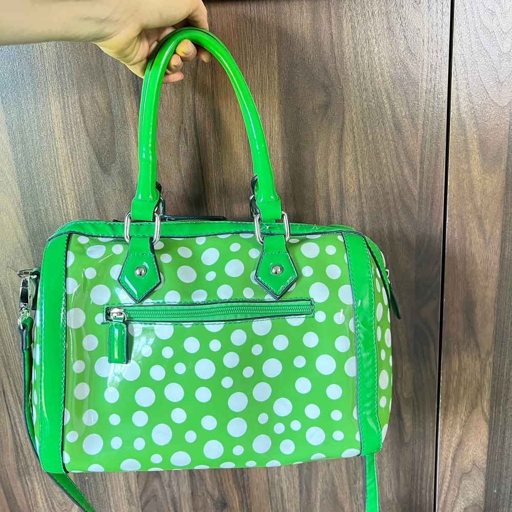 Dasein Green Polka Dot Patent Satchel Crossbody Bag Retro Pinup Dopamine Kitsch